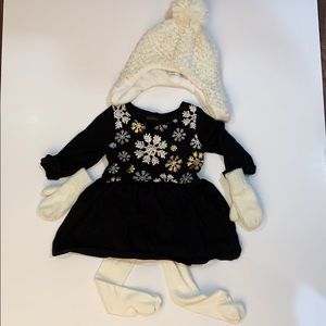 Snowflake dress with accessories.